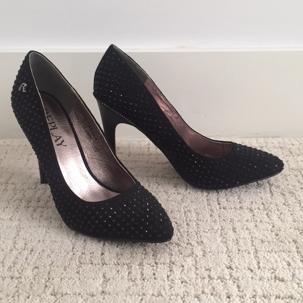 Replay black studded heels